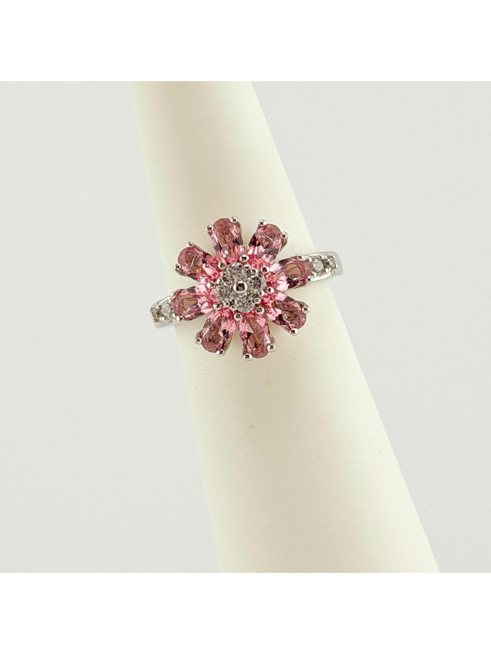 Bomb Party Wildflowers RBP2315 Flower Ring Sz 6 Pink Topaz on Rhodium RETRO HTF